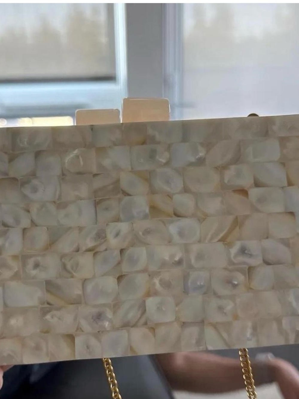 Ivory Mother-of-Pearl Mosaic Clutch